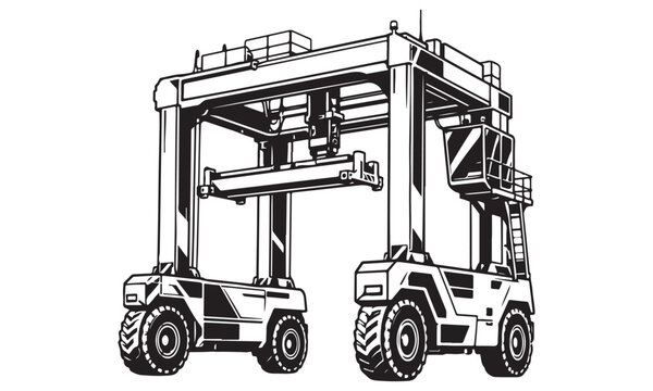 Straddle carrier silhouette, container transport machine, vector isolated on white