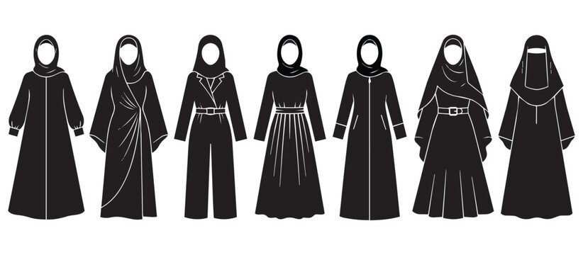 Islamic women modest fashion abaya and hijab silhouette set