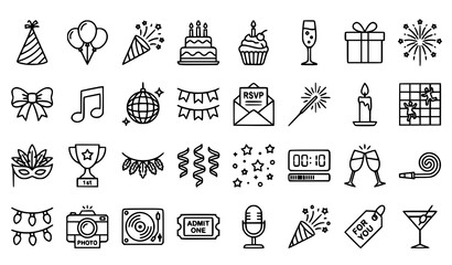 Party Celebration Holiday Minimal Outline Icon Pack with Editable Stroke Vector Symbols © MstLaily