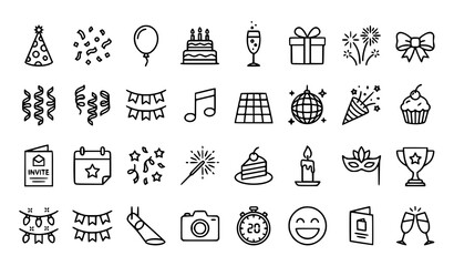 Simple Party Celebration Holiday Outline Icon Set with Modern Editable Stroke Festive Symbols © MstLaily