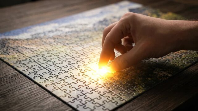 Placing Glowing Puzzle Piece into Jigsaw