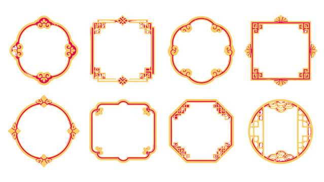 Set of ornate red and gold decorative border frames