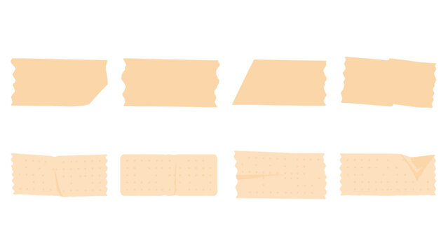 Set of torn adhesive tape and bandage strips in vector style