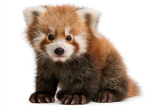 Baby Red Panda Sitting and Looking Forward isolated on white background