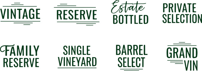 Obraz premium Vintage reserve estate bottled private selection family single barrel grand wine emblems.