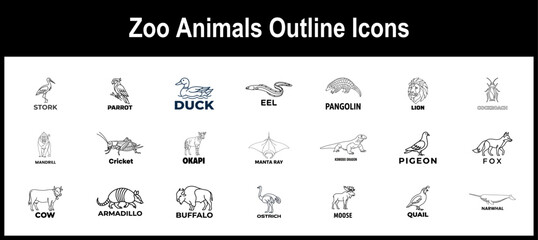 Zoo Animals Outline Icon Set © anjel