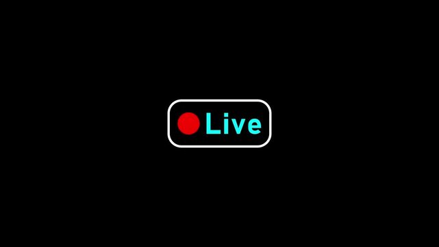 Neon live broadcast button glowing red with blue outline on black background