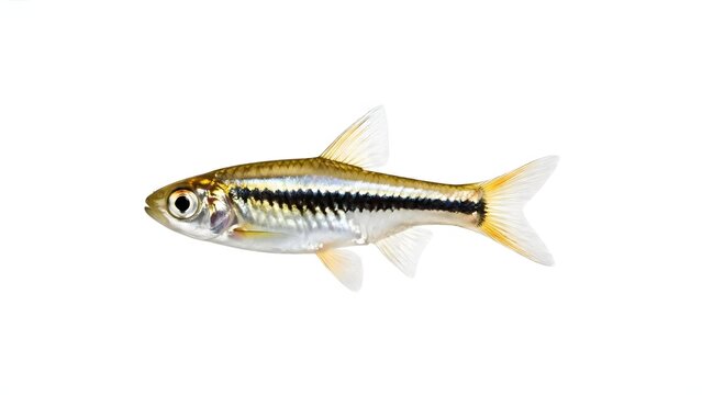 A single isolated lambchop rasbora fish against a plain white background.
