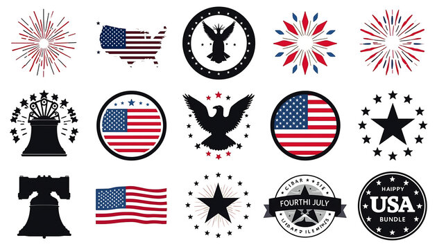 Independence Day set features circular emblems with eagles and stars celebrating American traditions.