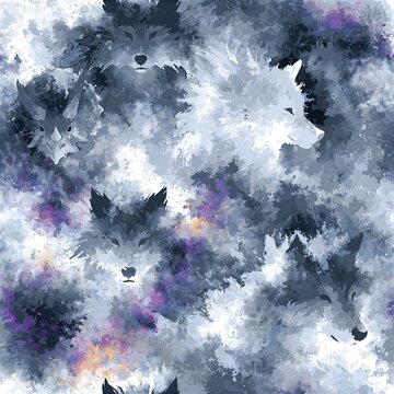 Celtic puca seamless pattern with abstract block-print wolf spirits