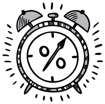 Alarm clock with percent sign concept illustration