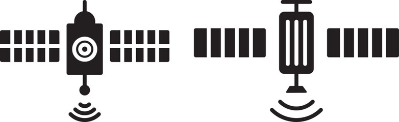 Satellite icon vector design set. Icon Symbol Black Outline and Solid. Satellite icon with glyph and line. black vector icons for Web UI. Satelite icon concept in flat black and white style on clean b © MDParveg