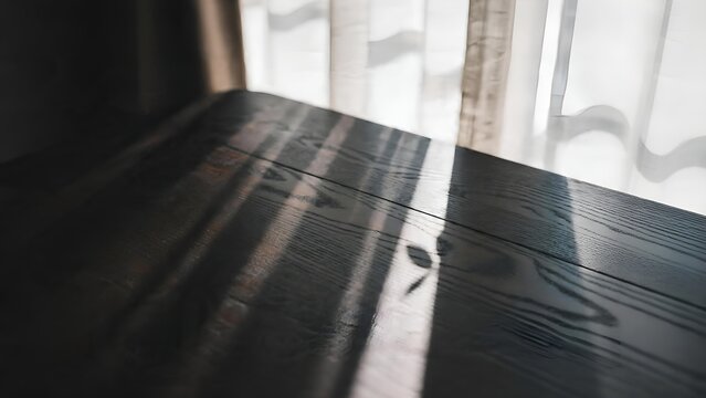 Abstract close up of dark wooden planks with bright light stripes.