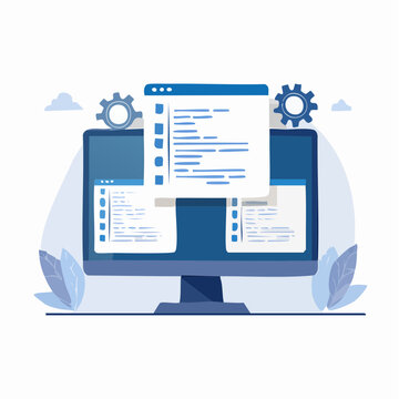 Computer Screen Displaying Code and Gears