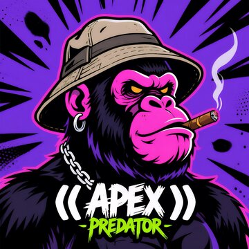 Apex Predator Gorilla: Urban Street Art with Cigar, Hat, and Chain