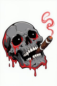 Crimson Drip: Smoking Skull with Fiery Eyes Artwork
