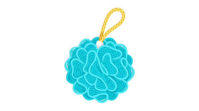 Vibrant blue bath sponge with a yellow hanging loop, ideal for daily personal hygiene, gentle skin exfoliation, and a refreshing shower experience