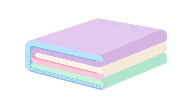 Minimalist illustration of a serene stack of three pastel-colored, neatly folded towels or blankets, symbolizing comfort, hygiene, and domestic tranquility