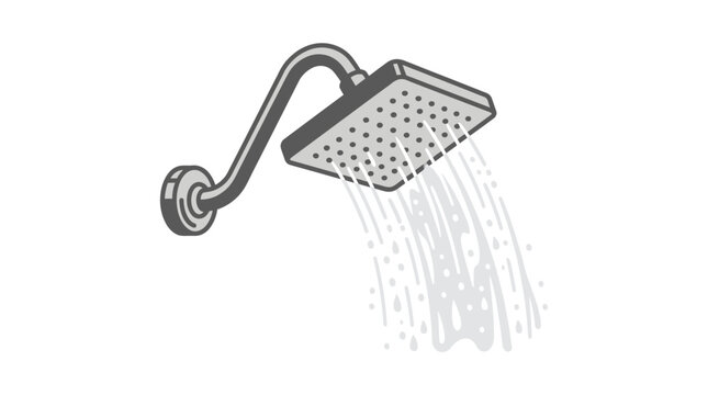 An illustrative depiction of a modern shower head with water actively flowing out, symbolizing cleanliness, refreshment, and essential bathroom hygiene practices