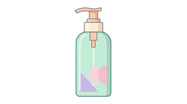 Aesthetic pastel-colored pump bottle with abstract geometric shapes for beauty products or liquids