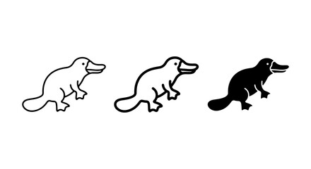 Fototapeta premium Platypus Icons Set, Simple Outline & Solid Vector Graphics, Australian Wildlife Art