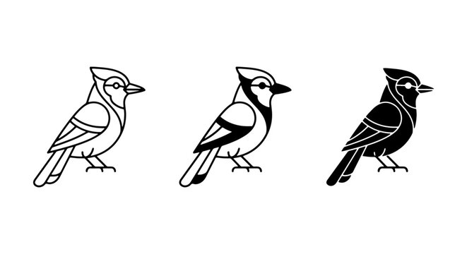 Blue Jay Icons, Bird Vector Graphics, Simple Avian Illustrations, Nature Elements