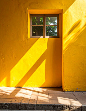Yellow Wall with Window Light Shadow for Modern Background Design