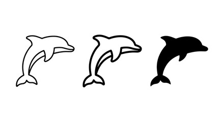 Dolphin Icons Set: Outline, Line Art, and Silhouette Vector Graphics for Marine Life and Ocean Themes © Hafizur