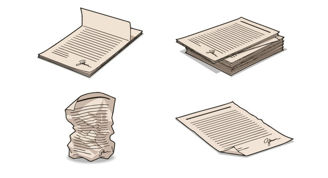 Collection of Documents Showing Different States of Paper.