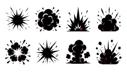 Set of black comic explosion and smoke burst silhouettes © icon_art