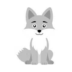 Fototapeta premium Cute gray fox, cartoon animal, vector illustration, children's character, white background