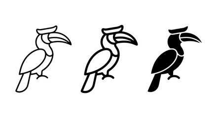 Hornbill Bird Vector Icons Set, Tropical Wildlife Silhouette & Outline Graphics, Exotic Avian Illustration Collection © Ruksana
