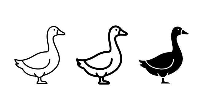 Simple Goose Icons, Vector Silhouettes, and Outline Drawings for Farm and Nature Graphics