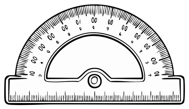 Illustration of a protractor, a tool used for measuring angles, drawing, mathematics, geometry and education.