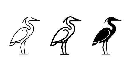 Fototapeta premium Elegant Heron Bird Icons, Minimalist Line Art & Silhouette Vector Set, Nature Wildlife Graphics