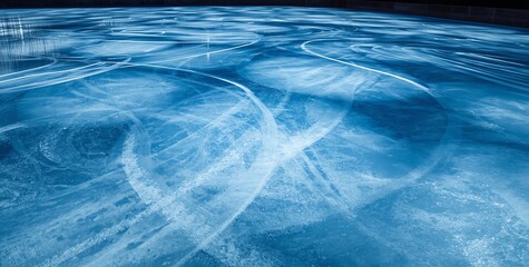 Ice Rink Surface with Intricate Patterns and Blue Tones Captured in Detail