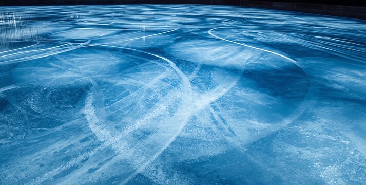 Ice Rink Surface with Intricate Patterns and Blue Tones Captured in Detail