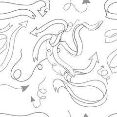 Obraz premium Hand Drawn Twisted Ribbon Arrows Moving in a Circle Loop, Sketch Illustration of Wide Rotating Arrows Process Concept Isolated