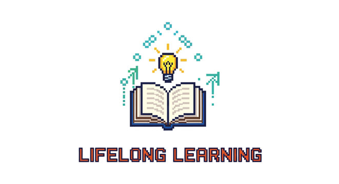 Open Book with Lightbulb and Binary Code Symbolizing Lifelong Learning.
