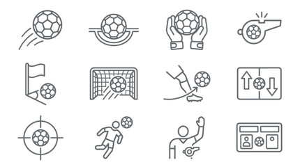Fototapeta premium Minimalist soccer gameplay and match event icons.