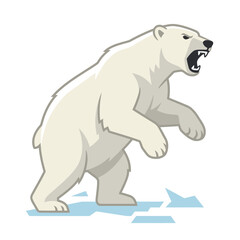 Fototapeta premium Furry polar bear roaring angrily outdoors arctic wildlife predator snow