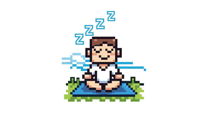 Pixel Art Man Meditating Peaceful Sleep Zzz.
