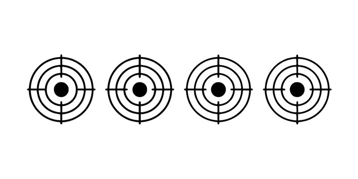 Target Icons Set of Four Bullseye Designs with Concentric Circles and Center Dot for Shooting and Aiming Graphics