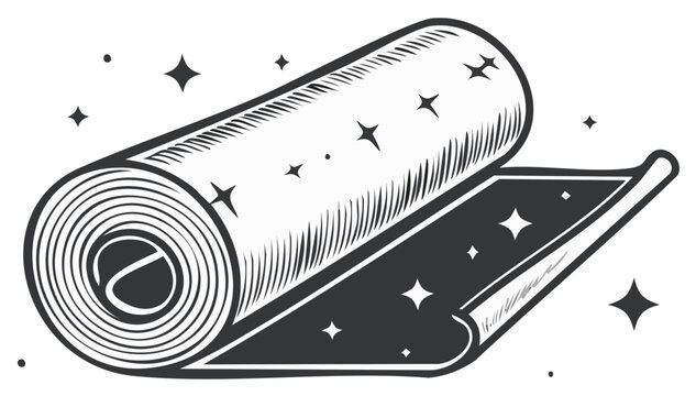 Rolled carpet with star pattern in vintage style illustration