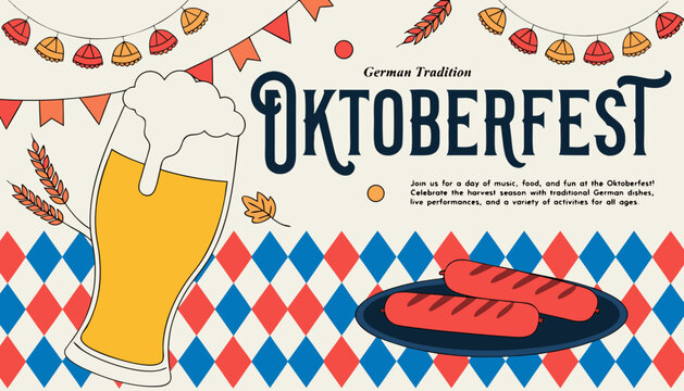Oktoberfest, German Tradition, Beer, Sausage, Vector Icons