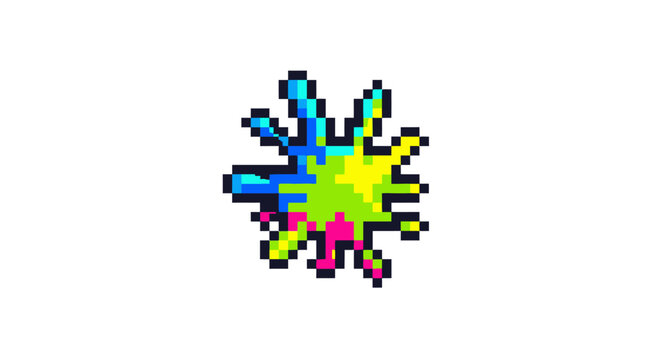 Pixel Art Paint Splatter Vibrant Colors.