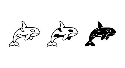 Orca Killer Whale Icons: Simple Line Art, Silhouette, and Filled Styles for Marine Life Graphics © Samia