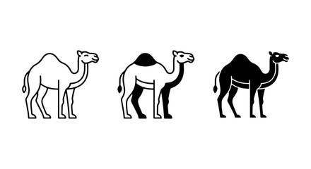 Camel Icons Set: Dromedary, Bactrian, Silhouette, Line Art, Vector Graphics for Desert Travel and Wildlife Themes © Samia