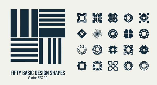 Collection of Fifty Basic Design Shapes and Geometric Patterns for Graphic Design Projects