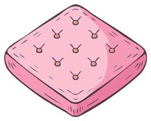 Fototapeta premium Hand drawn cartoon illustration of a cute pink tufted mattress or cushion for sleeping